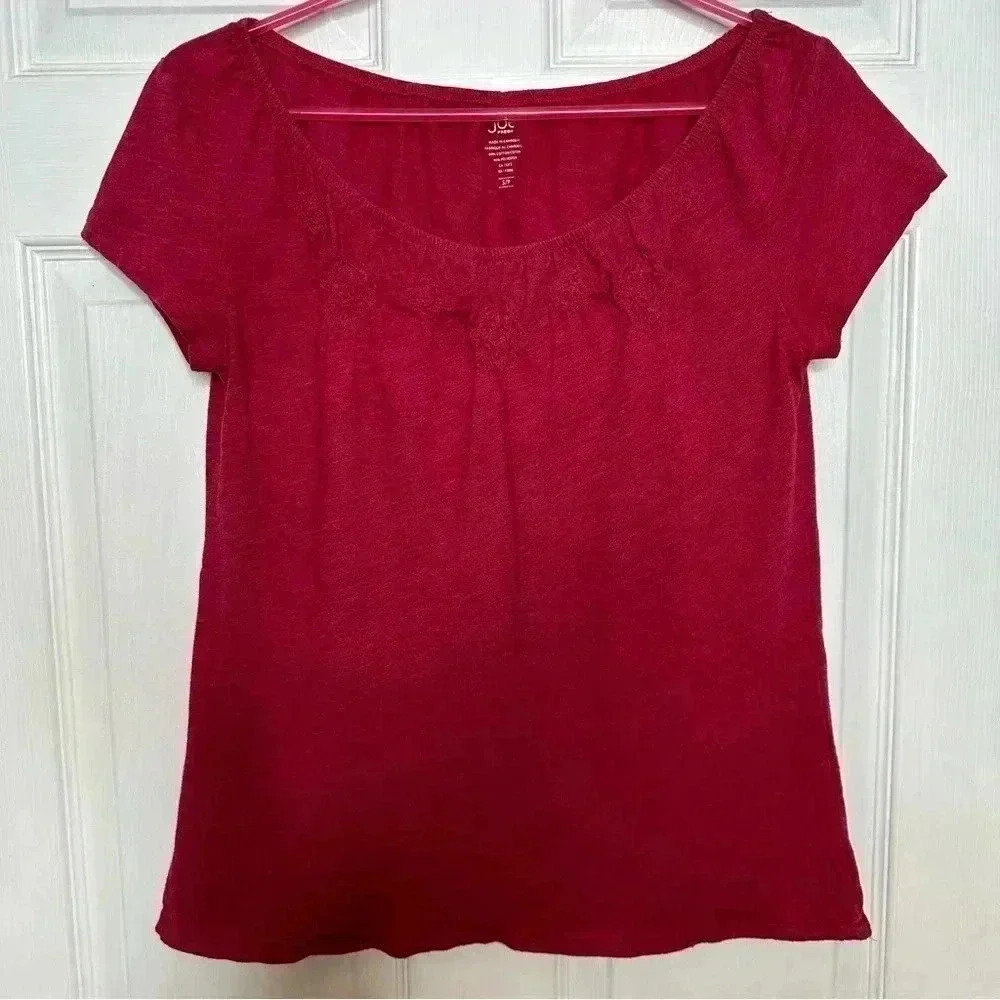 Joe Fresh T-Shirt Elastic Boat Neck Flowers Reddish Pink Size  Small